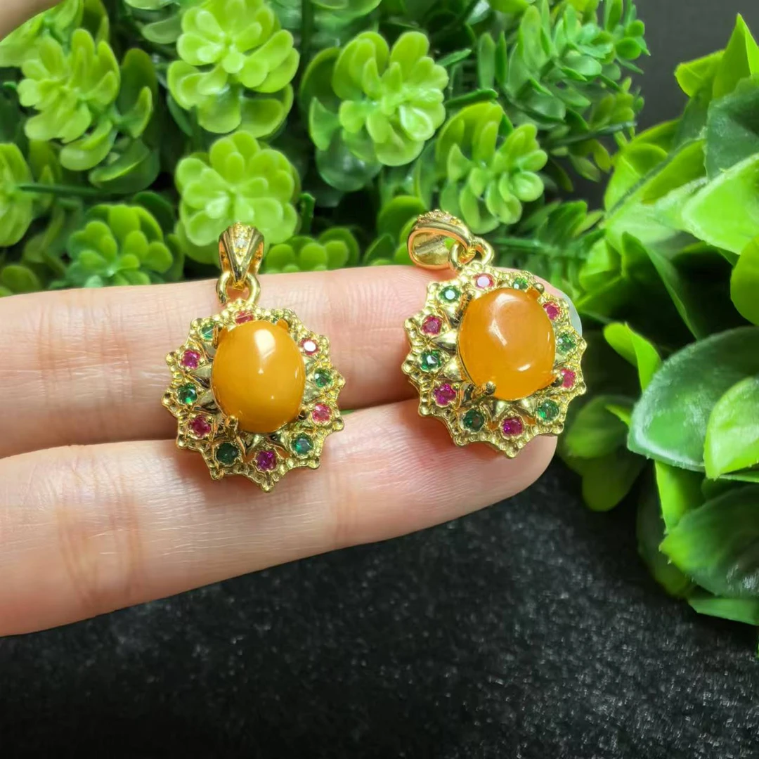 江德洋珠宝MT2656蜜蜡蛋面琥珀吊坠-配皮绳-多样性发货只发一件