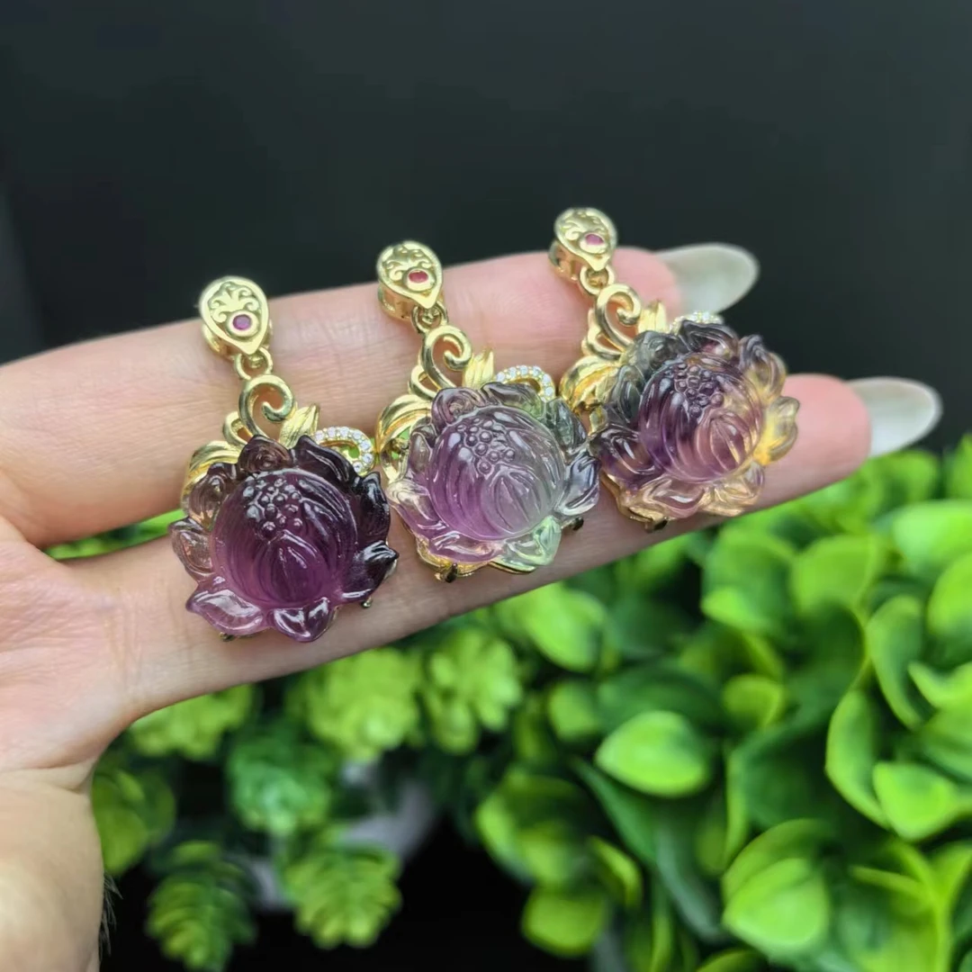 q1-CT3426【百百福珠宝】梦幻七彩萤石莲花吊坠-多样性只发一件-04