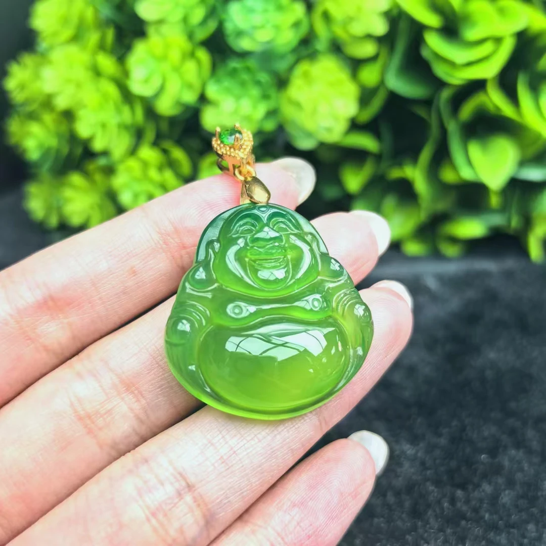 江德洋珠宝ST1914龙纹青花灵碧玛瑙绿佛公吊坠-配链子-送礼佳品