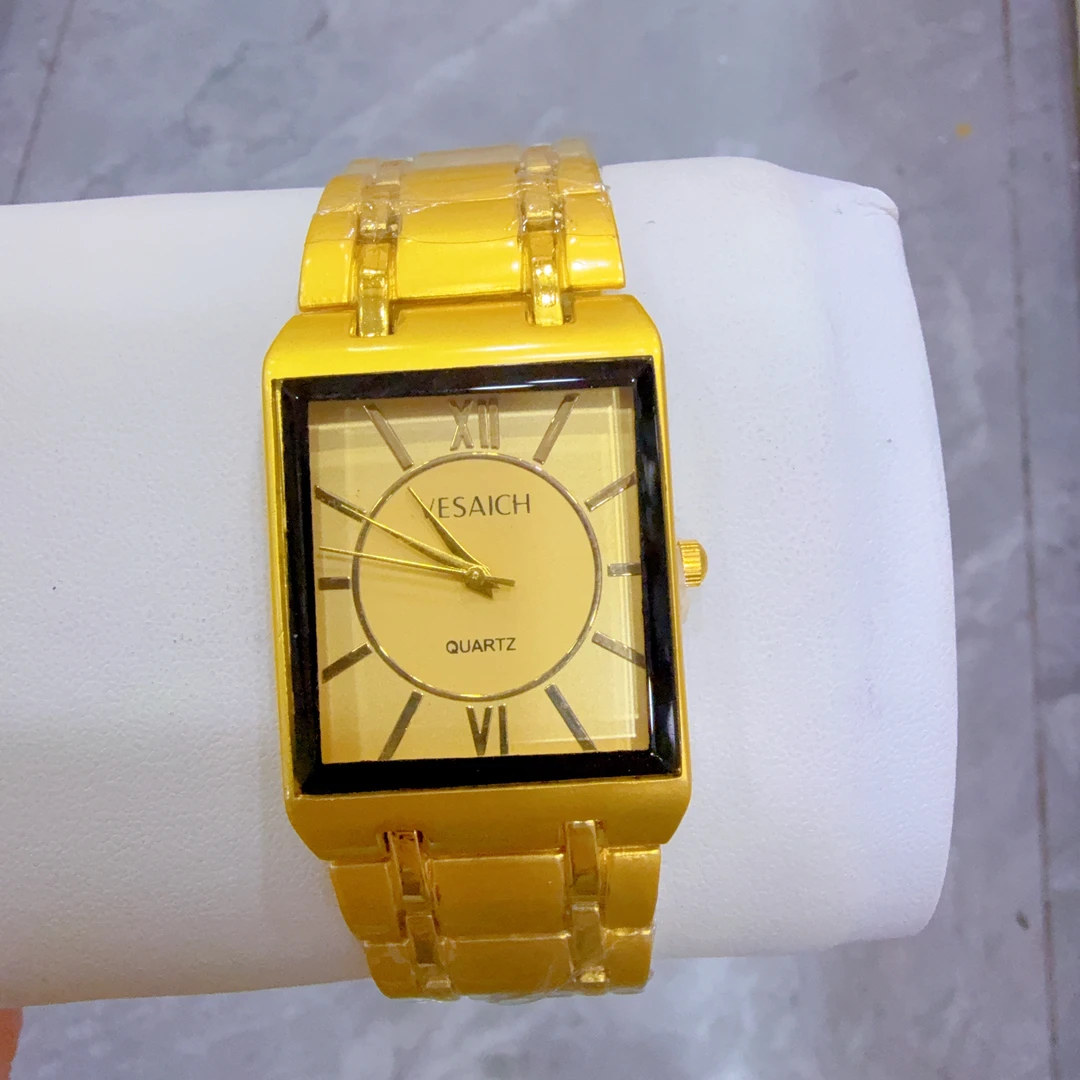 新款时尚男士方形百搭金色手表复古腕表黄色潮流经典单表名表星座