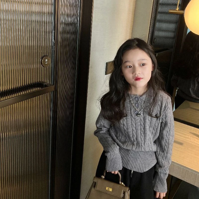 【巴拉甄选】童装2023秋冬装韩版男女童气质polo领套头毛衣中