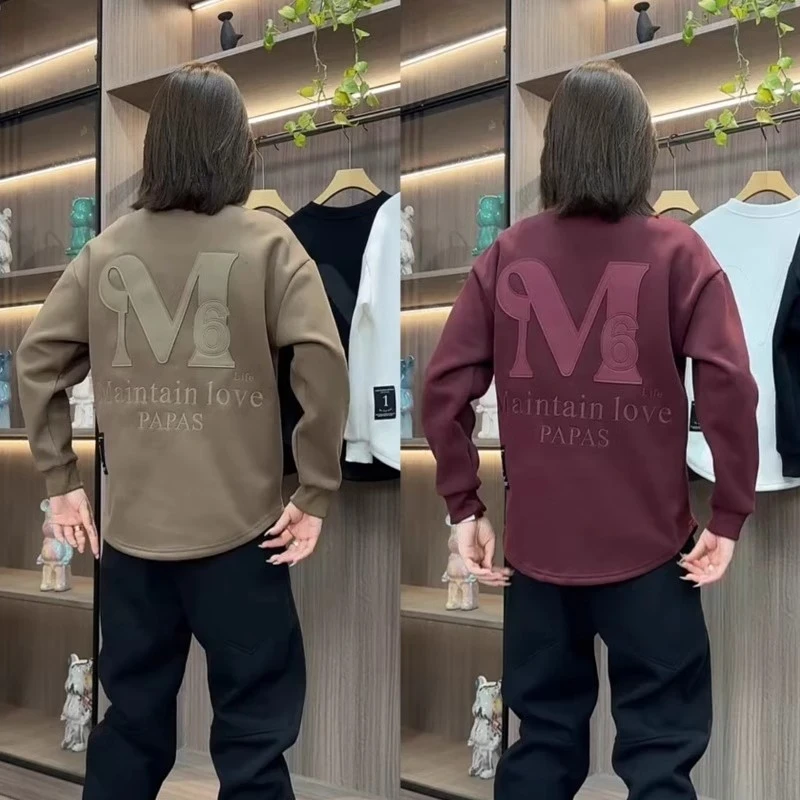 秋冬新款个性简约设计圆领卫衣男潮流字母重磅t恤休闲长袖打底衫