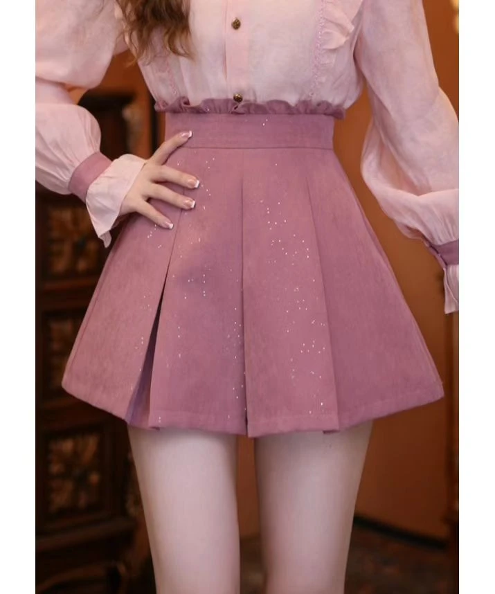 乐乐【率性回归】复古百搭显瘦高腰女装短裙00845