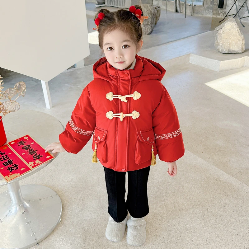 女童冬季国风棉服新款2岁3女宝宝5红色棉袄加厚6儿童喜庆冬装年服