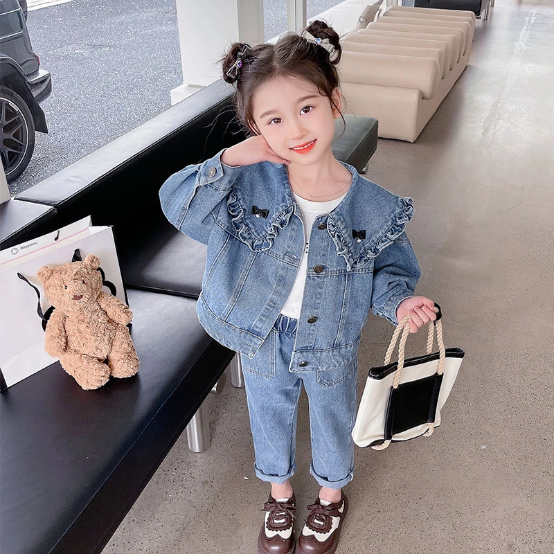 女童春秋装牛仔套装2023新款女童洋气潮款两件套休闲韩版童装秋季