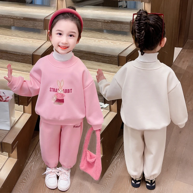 1-9岁女童加绒休闲套装秋冬季新款3女宝宝洋气加厚冬装运动两件套