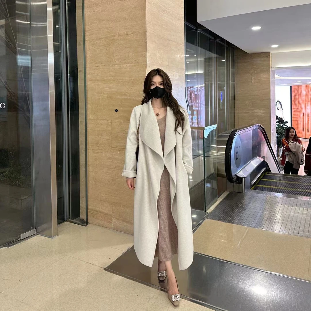 【llixu084】长款双面呢外套女秋冬慵懒穿搭高级加厚手工大衣女