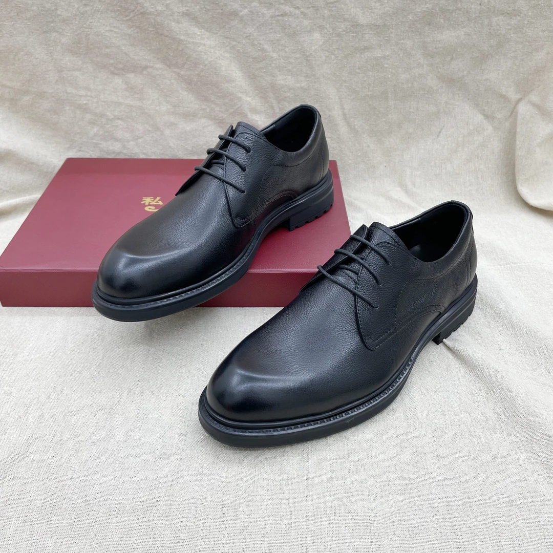 头层牛皮男士商务休闲德比鞋百搭真皮系带厚底低帮正装休闲男皮鞋