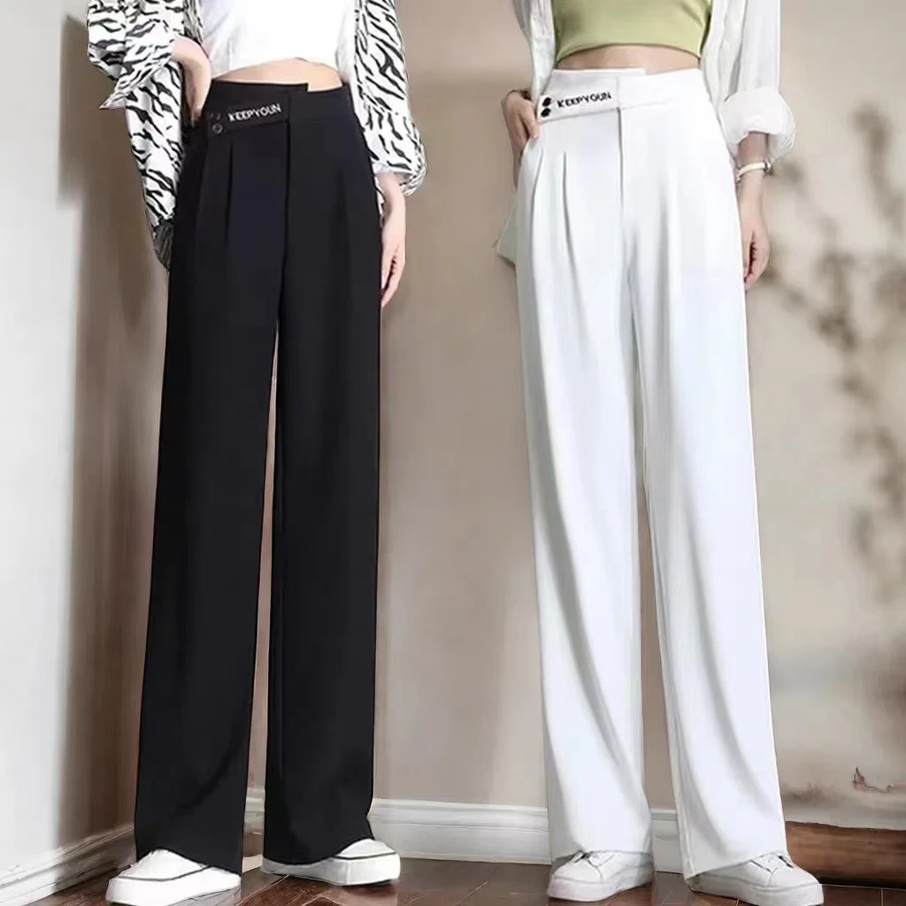 窄版阔腿裤女高腰显瘦梨形身材裤子西装直筒裤双扣小个子休闲裤