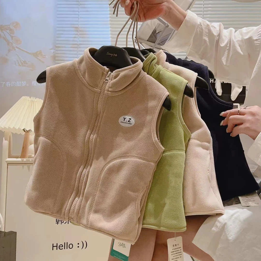 春秋冬加绒马甲男孩女童洋气背心宝宝双面绒坎肩外穿加厚保暖马夹