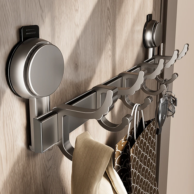 厨房吸盘太空铝排钩一排钩架免打孔排钩粘贴排钩家用长杆挂钩排钩