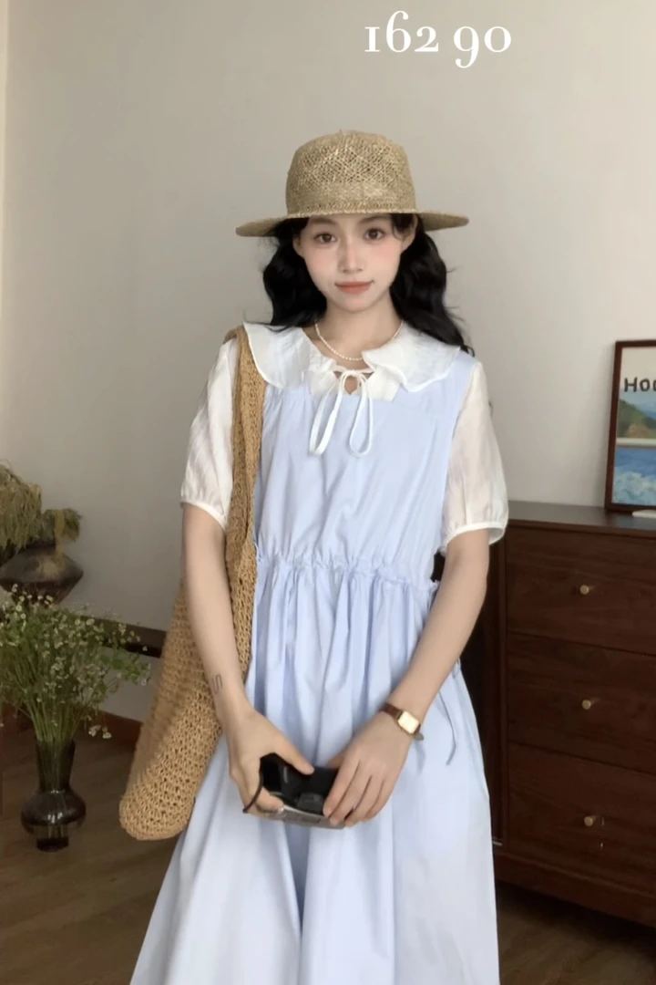 1645 “蓝色大海的传说”方领腰部抽绳背心连衣裙