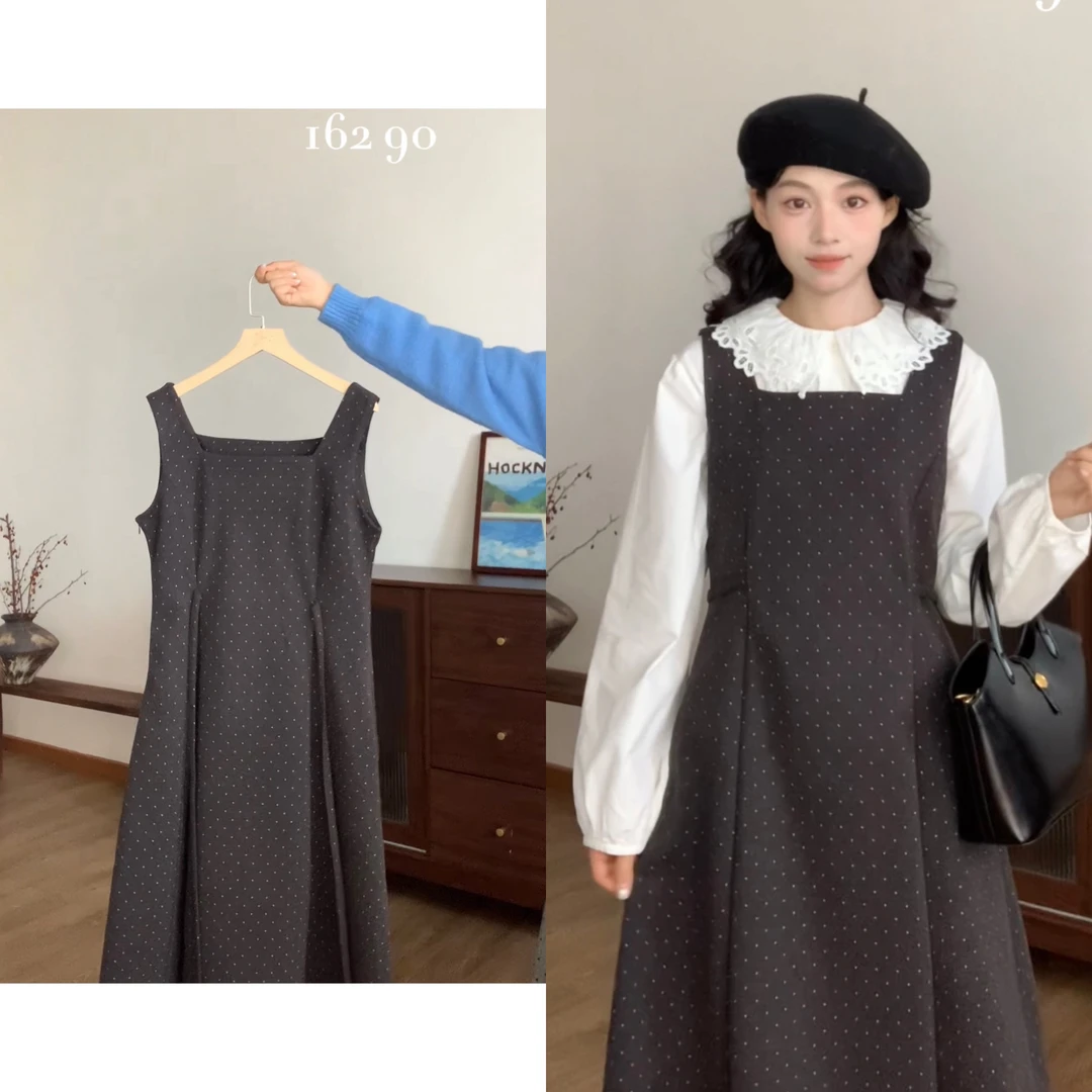 2050 “昭和美人”不含衬衫～复古波点毛呢背心裙