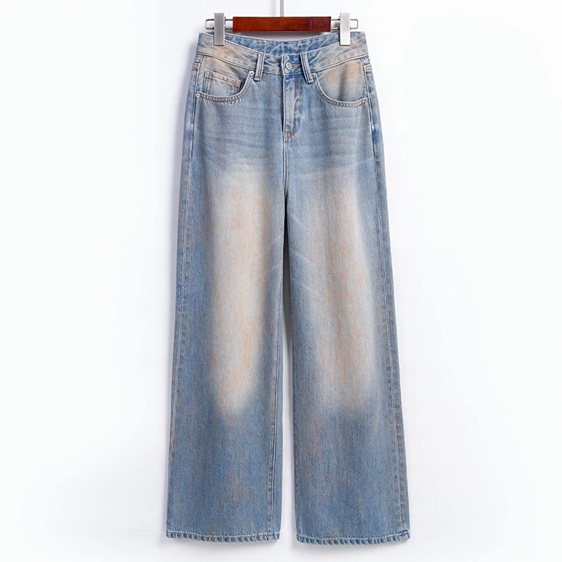 自媒体【春季新款】高腰直筒阔腿牛仔裤设计师显瘦复古窄版裤子 527