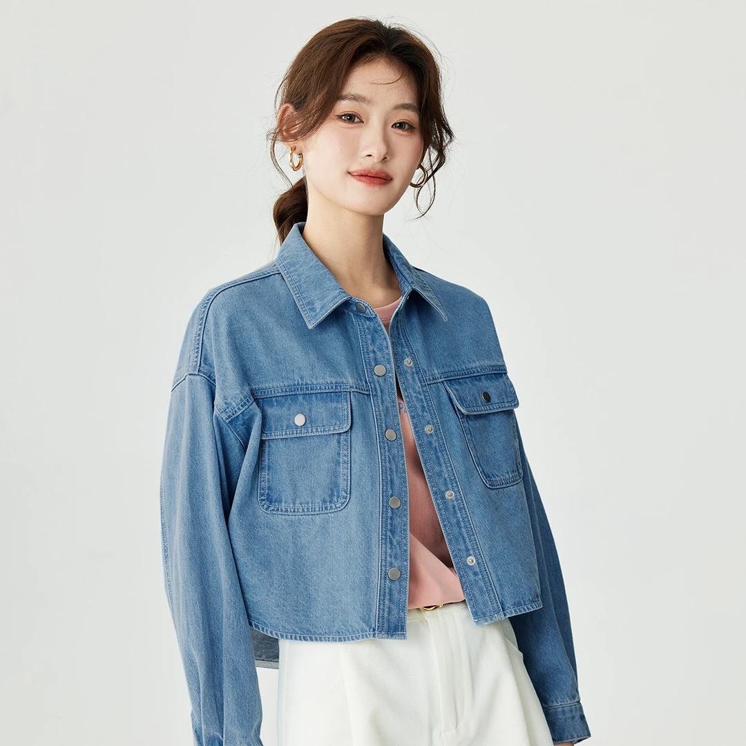 茵曼春秋新款女棉衣/棉服外套短款上衣纯棉长款牛仔休闲全棉