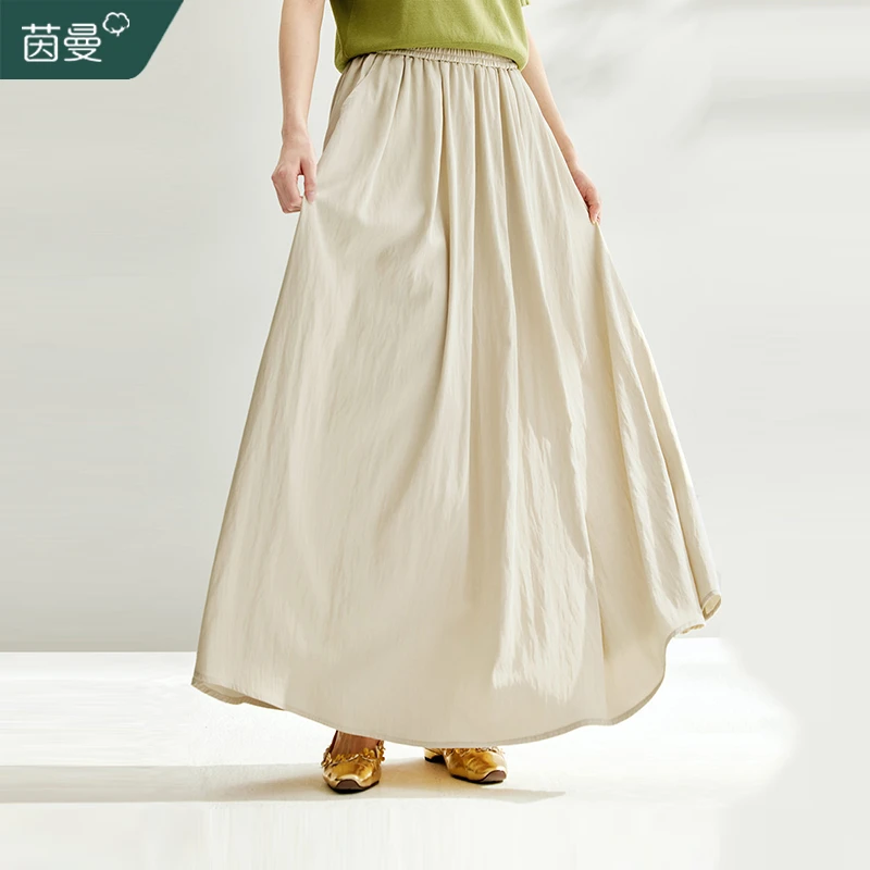 茵曼2025夏季新款女半身裙裙子长裙显瘦高腰休闲百搭摆时尚爆款