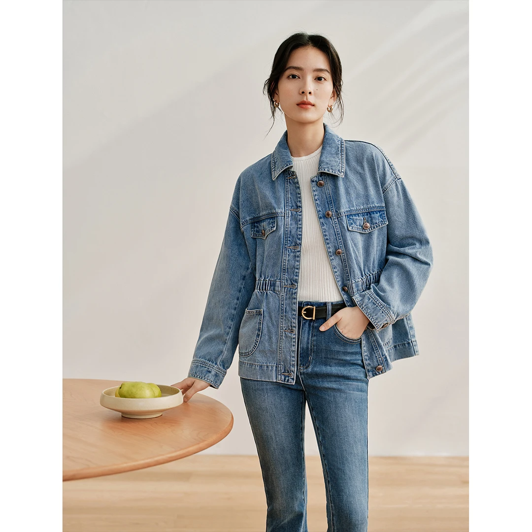 【秋冬外套】茵曼春秋女短外套休闲牛仔女装上衣新款显瘦长袖宽松