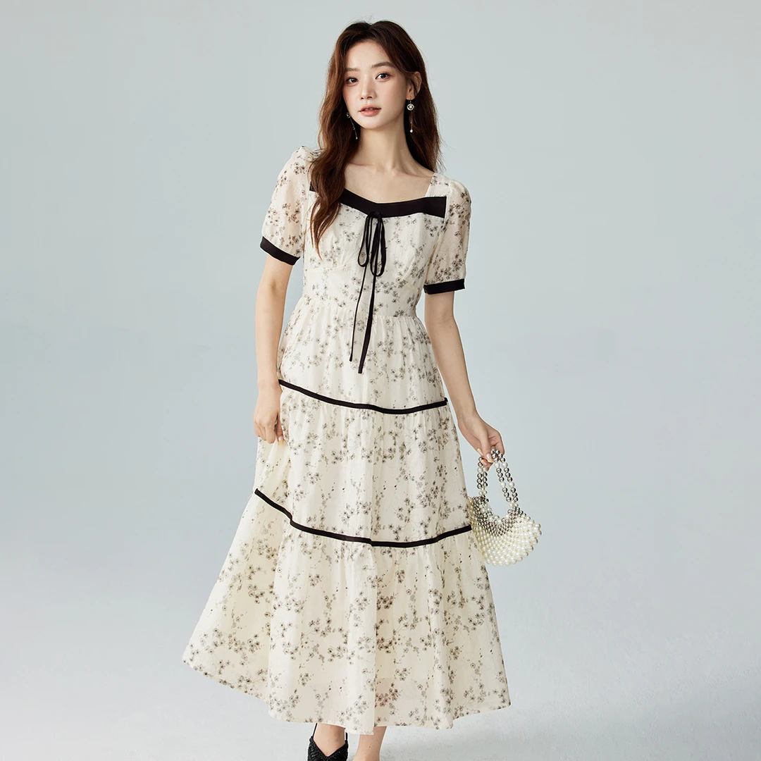 【雅丹风】茵曼2024夏季新款女连衣裙长裙碎花气质子度假短袖休闲