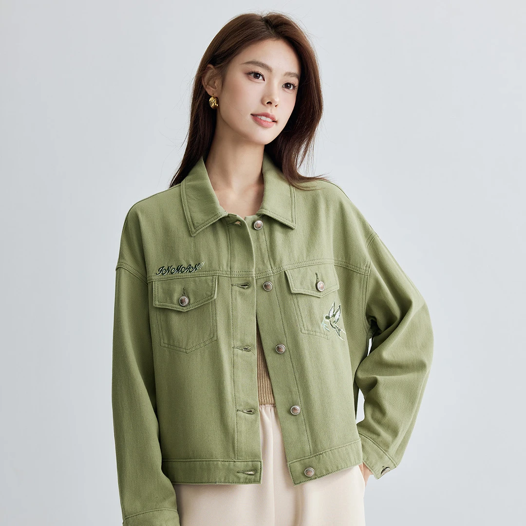 茵曼春秋新款女棉衣/棉服外套冬季上衣纯棉夹克短牛仔休闲