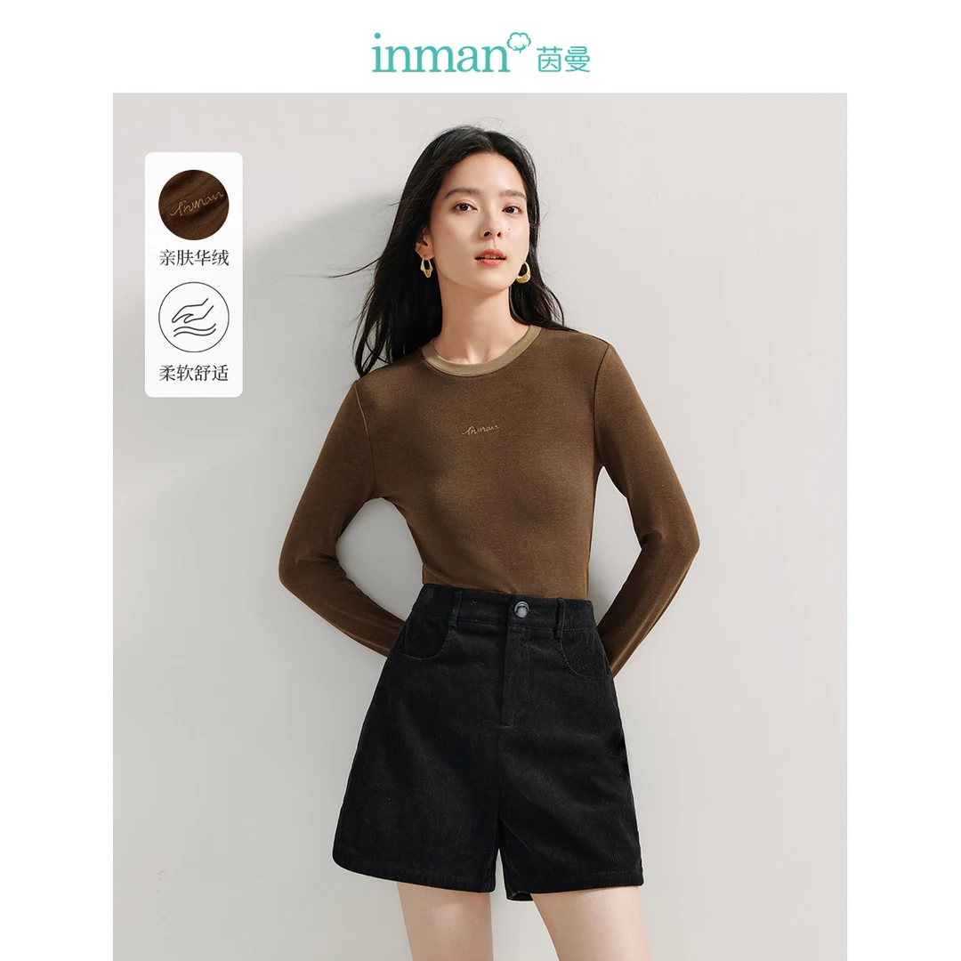 茵曼2024春秋新款女T恤上衣长袖时尚休闲圆领刺绣连帽外套百搭瘦