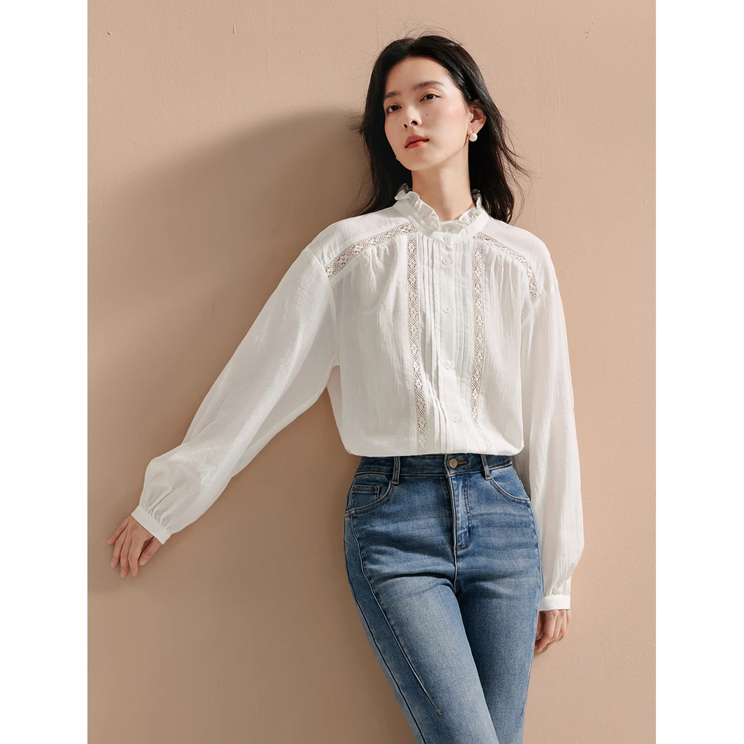 【雅丹风】茵曼2024春秋新款女衬衫衬衣长袖气质休闲显瘦通勤纯色