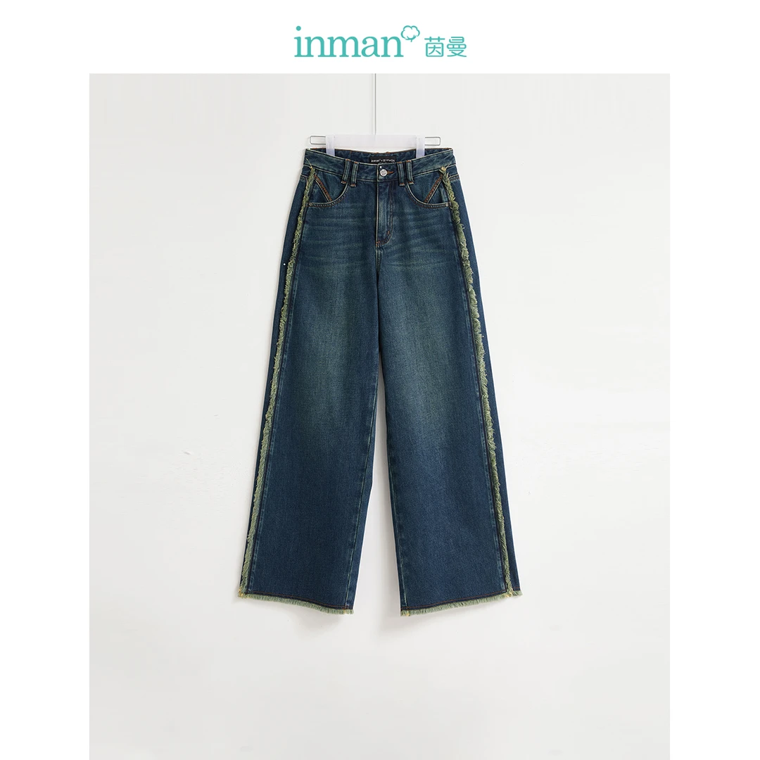【商场同款】茵曼冬季女牛仔裤裤子直筒筒裤长裤高腰宽松新款女装