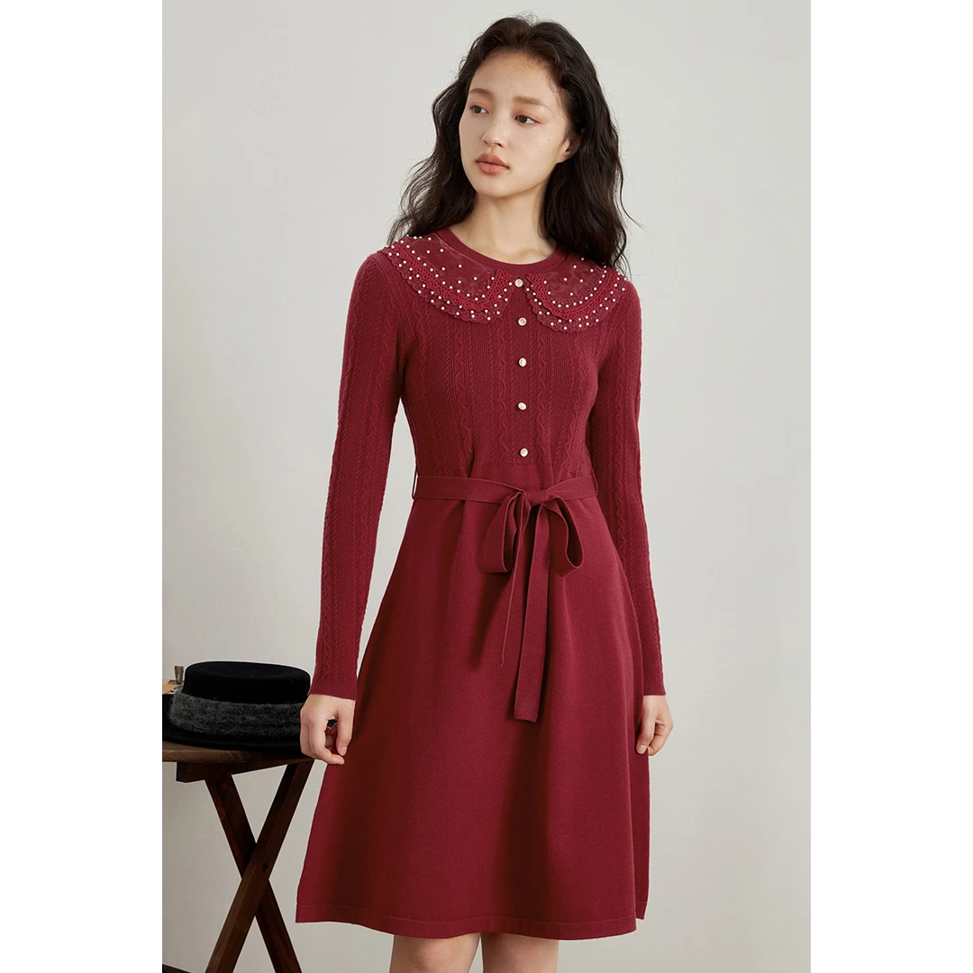 【女装】茵曼冬季女连衣裙长裙长袖气质显瘦新款休闲娃娃女士茶歇裙