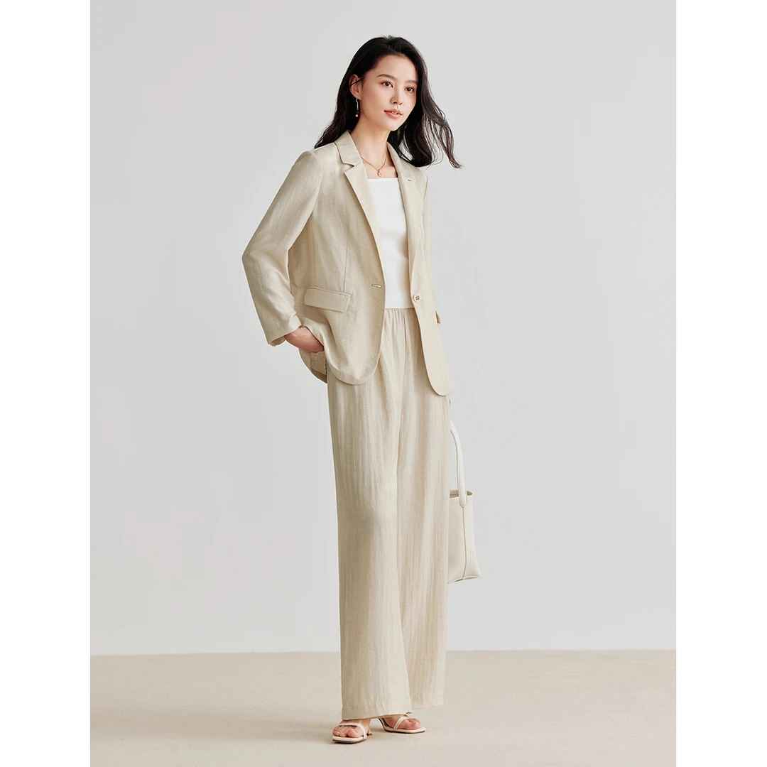 【商场同款】茵曼2024夏季新款女西装外套上衣休闲亚麻通勤七分时尚