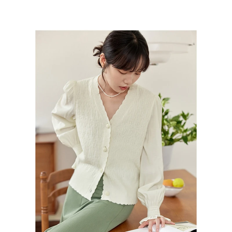 【复古】茵曼春秋女毛衣外套上衣针织开衫长袖宽松高领薄款修身圆领