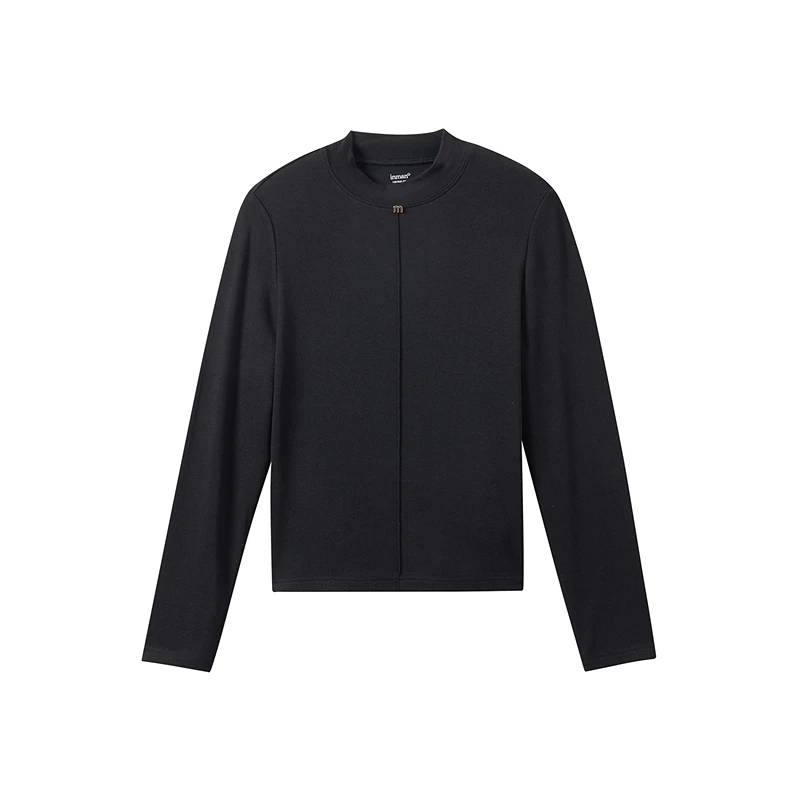 【商场同款】茵曼2024春秋新款女T恤上衣打底长袖时尚宽松高领休闲