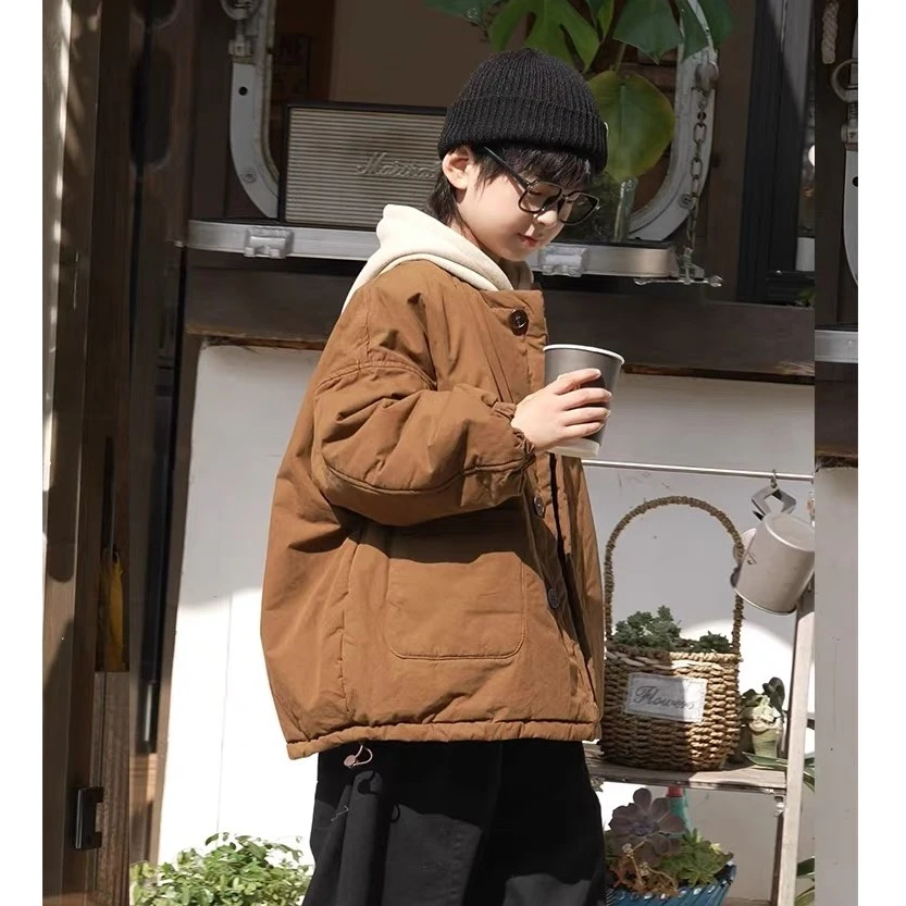 咖贝1012男童棉衣2023新款中大童加厚加绒保暖洋气棉袄外套