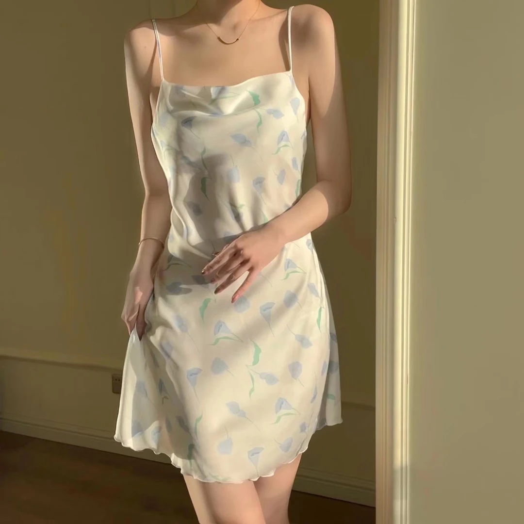 碎花短款小众ins印花时尚夏季女士性感睡裙纯欲睡衣吊带气质