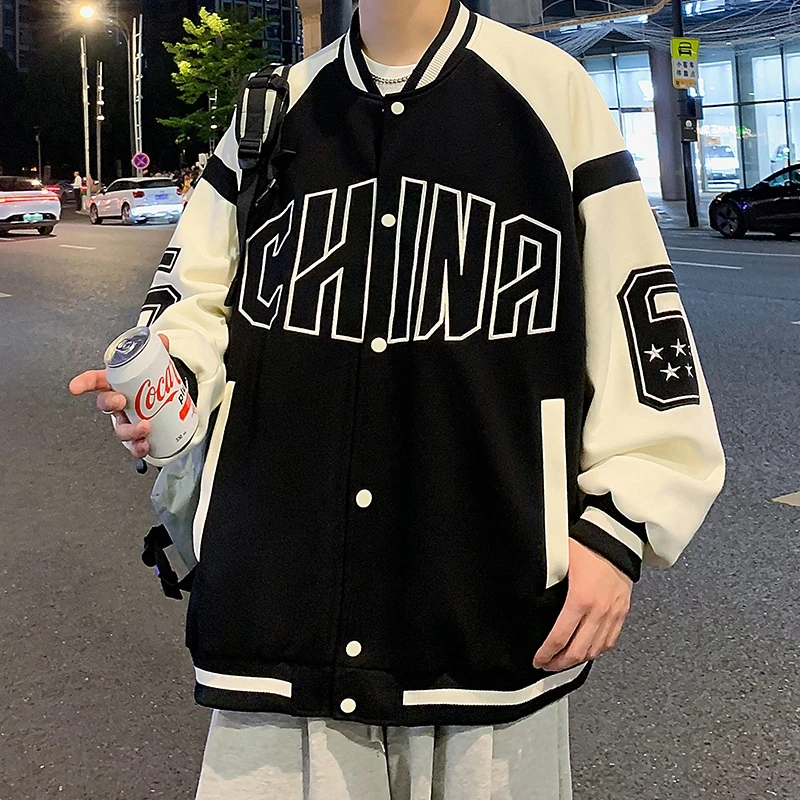 万针刺绣棒球服外套男士春秋季2023百搭高街痞帅男生宽松休闲美式