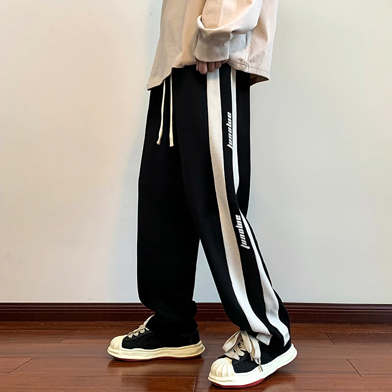 卫裤男生夏季薄款潮牌美式侧边条纹运动裤子直筒阔腿工装休闲长裤