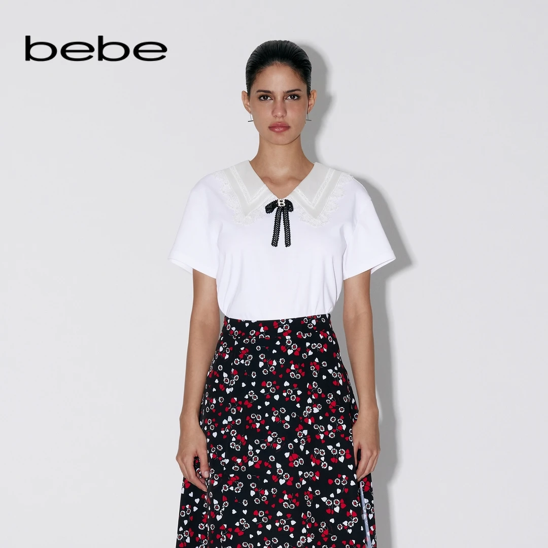 bebe女士花边领蝴蝶结通勤短袖T恤上衣280301
