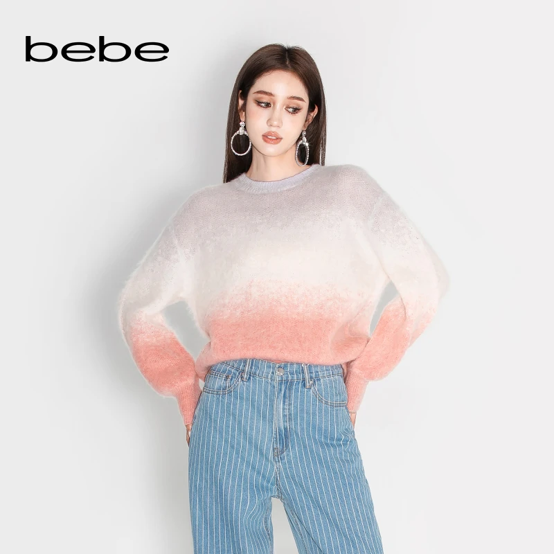 bebe新款时尚宽松渐变马海毛羊毛毛衣针织衫330509