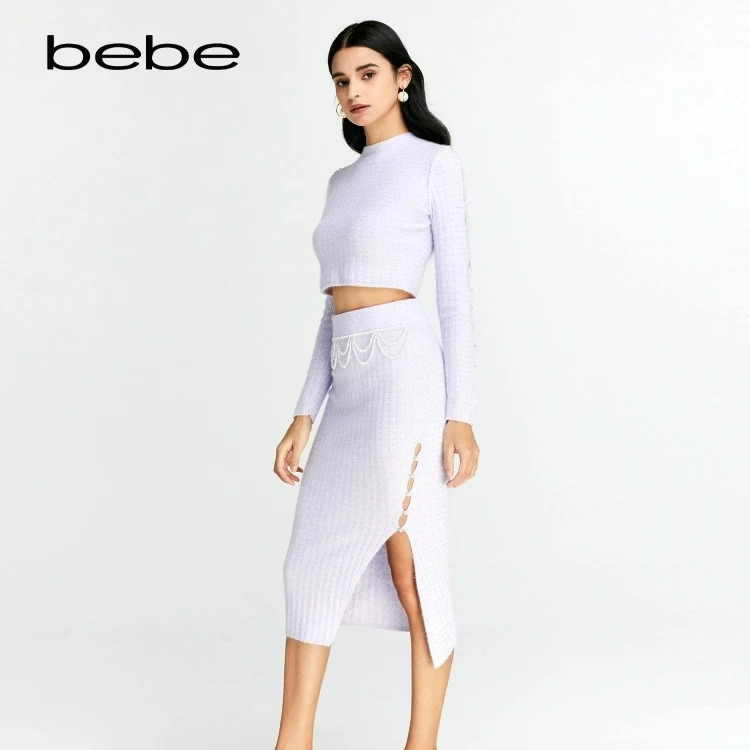 【明星同款】bebe春夏女士含羊毛烫仿钻针织衫上衣130502