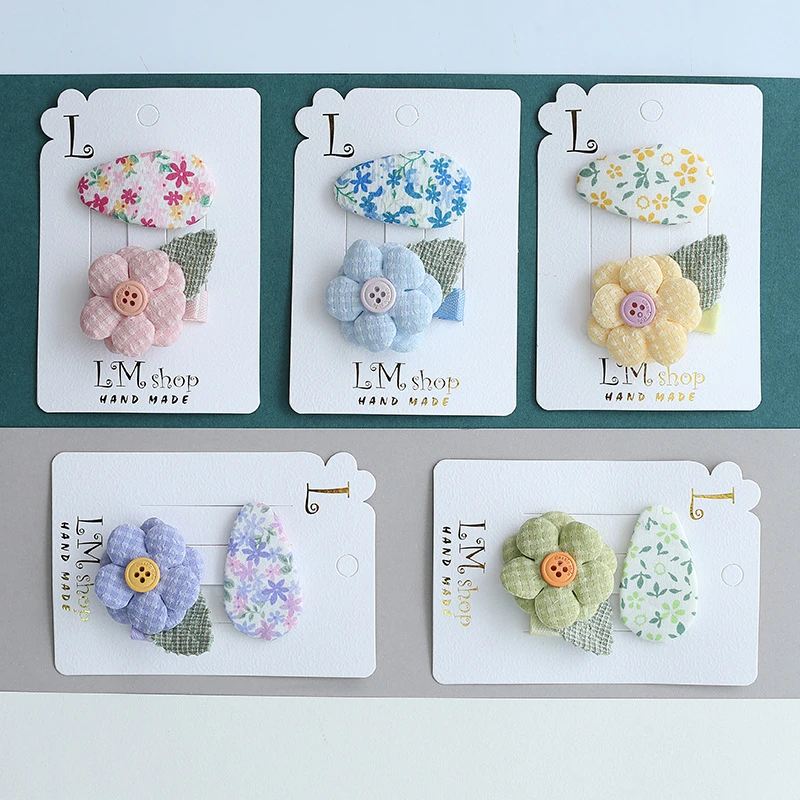 韩版儿童花朵发夹全包布安全鸭嘴夹可爱宝宝碎花水滴bb夹子不伤发