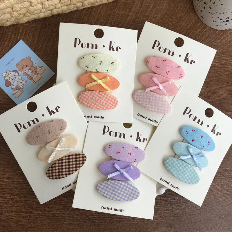 宝宝可爱椭圆布艺格纹碎花发夹儿童时尚百搭侧边刘海碎发发卡发饰