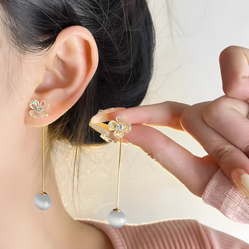 铜合金仿珍珠耳饰 「感时花溅泪」气质时尚耳钉百搭简约小众精致