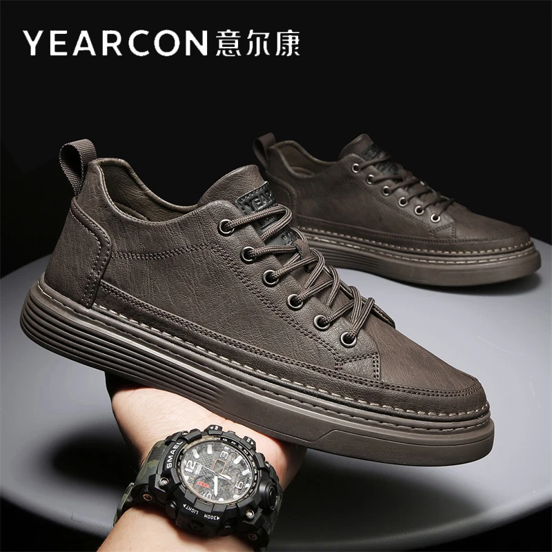 意尔康板鞋男款休闲皮鞋商务百搭男士软皮高端上档次防滑潮流鞋子