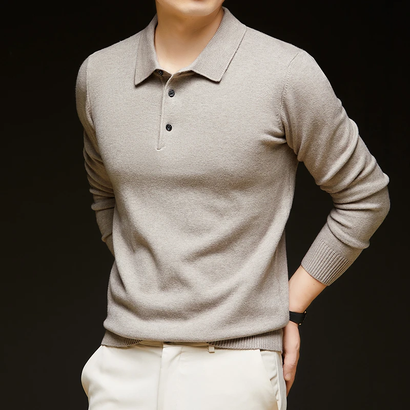 鄂尔多斯市100纯羊毛衫男秋冬新款针织衫纯色宽松翻领外穿打底