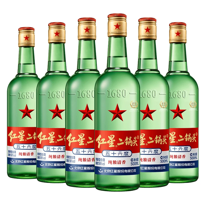 红星大二锅头  56度500ml*6瓶箱装 清香型白酒纯粮酿造56度500ml