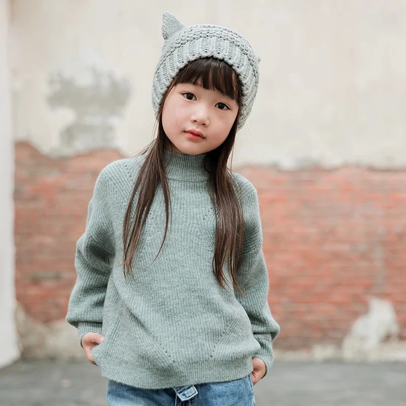 女童复古宽松半高领套头毛衣秋季儿童装704064可爱运动针织衫
