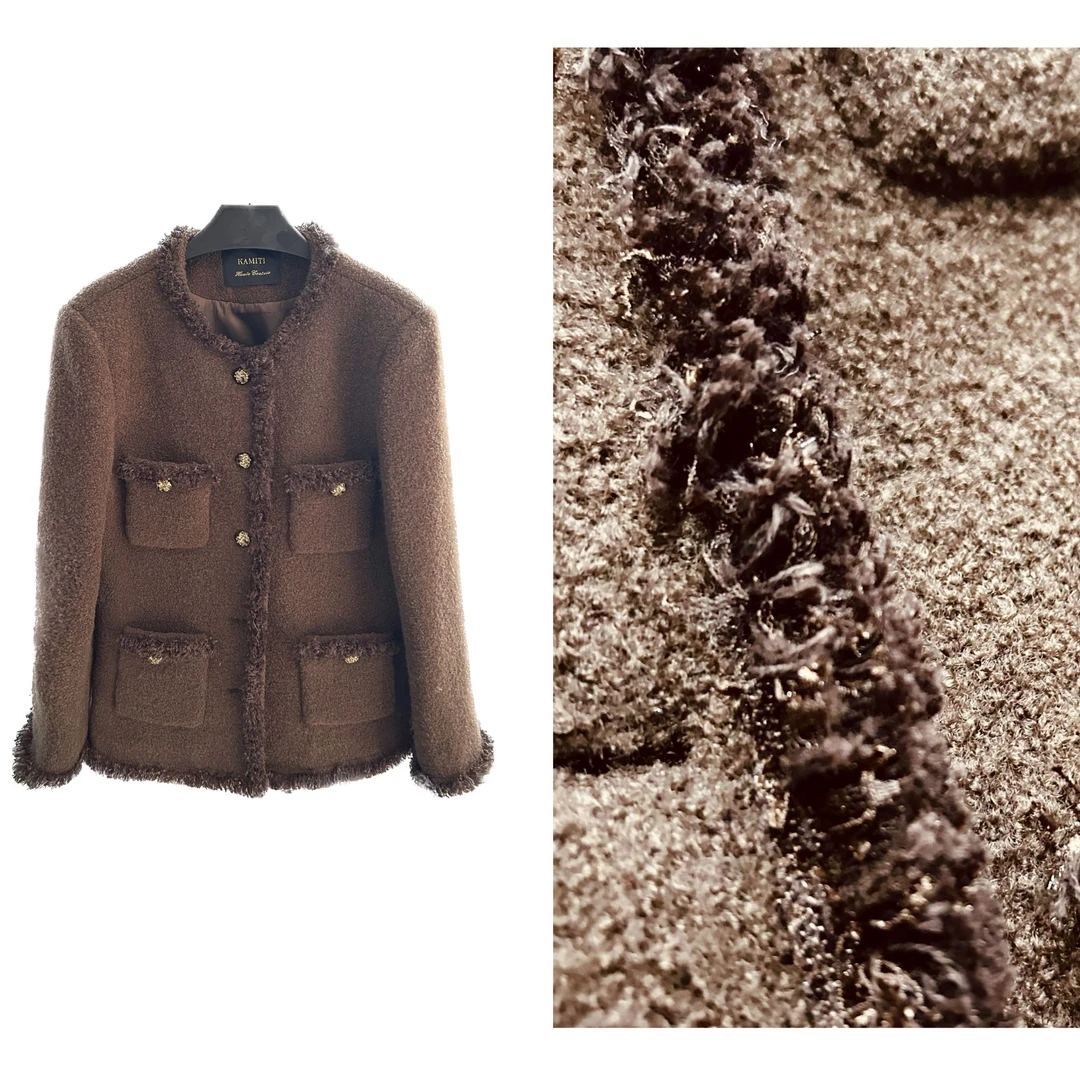 【茉莉拿铁】2025秋冬季重工羊松弛感混纺名媛慵懒风小香风外套