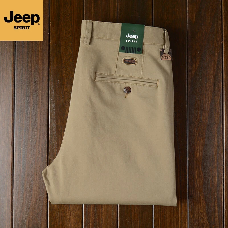 JEEPSPIRIT吉普秋冬厚款加绒纯棉休闲裤男直筒商务中青年男士长裤