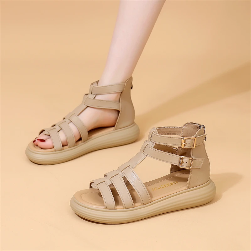 夏季低帮平底凉鞋女2024新款软底包跟镂空凉靴配裙子罗马凉鞋