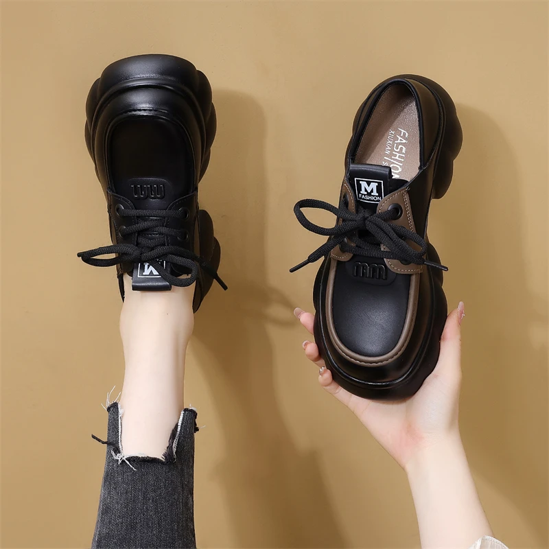 软皮乐福鞋女厚底2024新款秋季学生英伦风小皮鞋爆款炸街洋气单鞋
