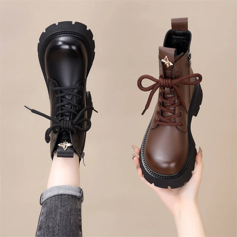 厚底马丁靴女2024年新款秋冬加绒英伦风洋气短靴轻便软底单靴