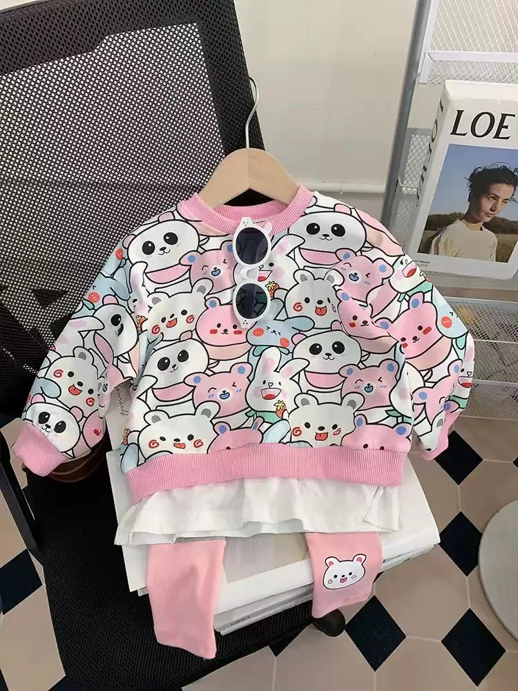 女童套装秋季2024新款卡通宝宝卫衣小童打底裤春秋儿童运动两件套